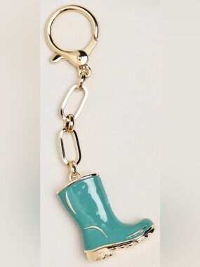 Anthropologie Teal Rain Boot Charm Keychain Gold Chain Cute Bag Charm NEW NWT